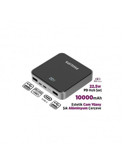 Philips 10000 mAh Powerbank 22.5W PD 4 Portlu LED Göstergeli Taşınabilir Hızlı Şarj Cihazı Philips 10000 mAh Powerbank 22.5W PD 4 Portlu LED Göstergeli Taşınabilir Hızlı Şarj Cihazı